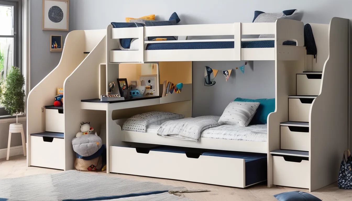 Stylish Staggered Bunk Beds With Built In Storage